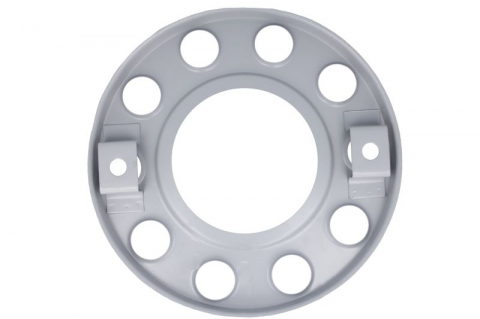 Capac roata fata, material: otel, gri, numar orificii: 10, potrivit MAN E2000; MERCEDES ACTROS, ACTROS MP2 / MP3, ACTROS MP4 / MP5, ANTOS, AROCS, ATEGO, ATEGO 2, AXOR, AXOR 2, ECONIC [1]