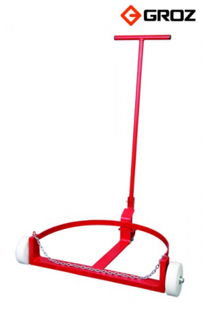 Carucior de transport, proiectat pt butoaie de 200l, platformă de înălțime mică deasupra solului (12,5mm) maner pliabil, diametru max butoi: 660mm, greutate max butoi: 545kg [1]