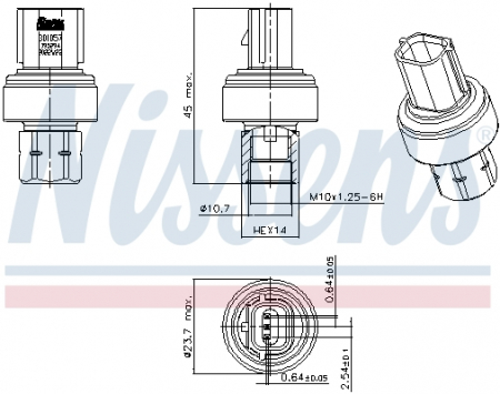 Elemente sistem climatizare - Comutator presiune aer conditionat potrivit FORD B-MAX, C-MAX II, ECOSPORT, FIESTA VI, FIESTA VII, FOCUS III, FOCUS IV, GALAXY III, GRAND C-MAX, KA+ III, KUGA II, KUGA III 1.0-Electric 06.08-
