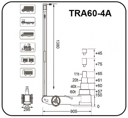 Cric pneumo-hidraulic. capacitate 60Ton / 40Ton / 22Ton / 11Ton, inaltime minima: 150mm, inaltime maxima: 484mm. PROFITOOL [2]