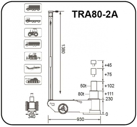 Cric pneumo-hidraulic. capacitate 80Ton / 50Ton, inaltime minima: 255mm, inaltime maxima: 579mm. PROFITOOL [2]