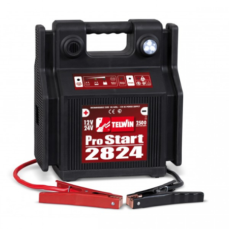 Redresoare Roboti pornire - Dispozitiv de pornire BOOSTER model: PRO START 2824, tip: AGM, tensiune: 12/24V, cCA: 800A, curent de pornire maxim: 2500A, greutate: 16,5 kg, Aparatul contine baterie