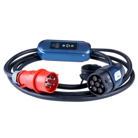 Electrice - Dispozitiv incarcare masina electrica EVSE mobile charger Akyga AK-EC-12 LCD, numar faze: 3, 11kW, culoare: negru/albastru, cablu tip 2 (cu capac; cu reglare de putere; cu cronometru) 