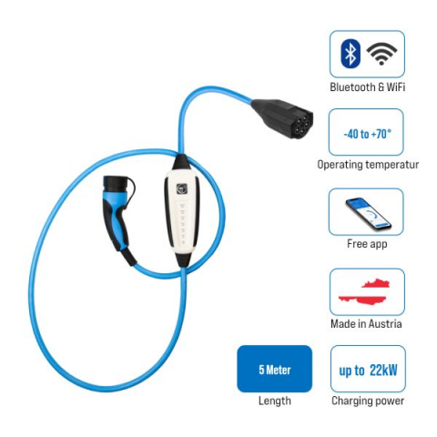 Dispozitiv incarcare masina electrica EVSE mobile charger NRGkick Pure, numar faze: 3, 22kW, culoare: albastru/gri, cablu tip 2 NRGkick 32A 5m Pure [1]