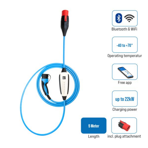 Dispozitiv incarcare masina electrica EVSE mobile charger NRGkick Standard, numar faze: 3, 22kW, culoare: albastru/gri, cablu tip 2 (cu adaptor de alimentare) NRGkick 32A 5m Standard [1]