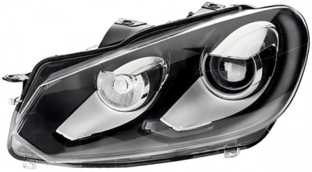 Piese Auto - Far dreapta (D1S, reglaj electric, cu motoras, fundal negru/insertii crom) VW GOLF VI 2008-2012