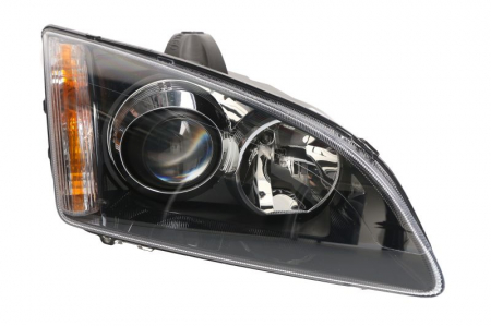 Piese Auto - Far dreapta (H1/H7, reglaj electric, cu motoras,cu iluminare in viraje, fundal negru) FORD FOCUS 2004-2008