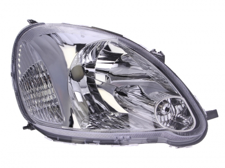 Piese Auto - Far dreapta (H4, electric, cu motoras, fundal cromat, fundal transparent) TOYOTA YARIS 1999-2005
