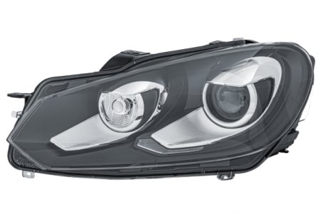 Piese Auto - Far stanga (D1S, reglaj electric, cu motoras, fundal negru/insertii crom) VW GOLF VI