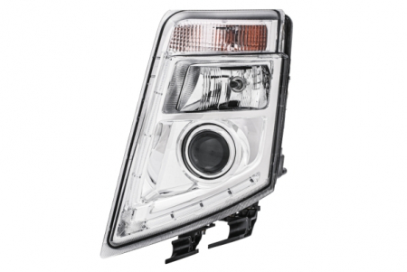 Piese Auto - Far stanga (D2S/H7/LED/PY21W, reglaj manual, cu becuri, insertii crom, Semnalizator transparent) VOLVO FH, FH 16, FH II, FM dupa 2005