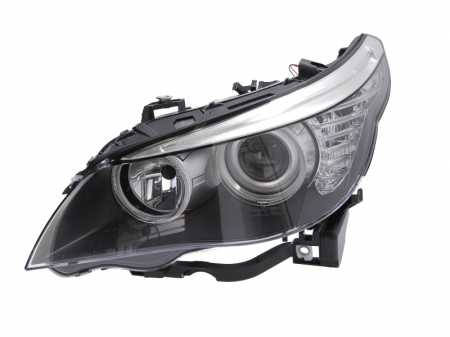 Piese Auto - Far stanga (H7, reglaj electric, cu motoras, fundal negru) BMW Seria 5 2003-2007