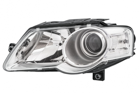 Piese Auto - Far stanga (H7/W5W, electric, cu motoras, fundal negru/insertii crom, fundal transparent) VW PASSAT 2005-2010