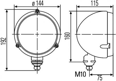 Far universal Dreapta/Stanga (rotund, H4/T4W, 12/24V, latime 144mm, inaltime 192mm, diametru 144mm, adancime: 115mm, transparent, plastic, negru, Lampi de pozitie) [1]