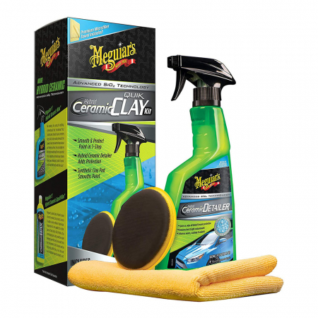 Detailing auto - Pachet detailing auto Meguiar's , include spray ceramic, burete aplicator si laveta stergere, 532 ml, Hybrid Ceramic Quik Clay Kit