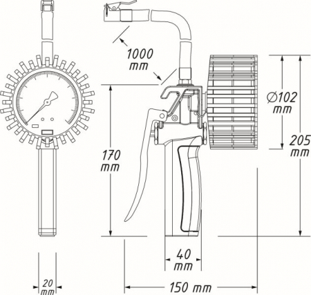 Pistol de umflare, pentru pompare, pentru verificarea presiunii aerului, analog, presiune bar: 8 bar, conector: 1/4 [3]