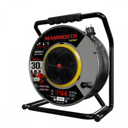 Prelungitor pe tambur special 30m, 230V, 3x2,5mm², număr de prize 230V x 4buc E, 1380 / 3680W, IP44, tobă metalică [1]