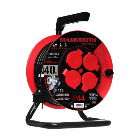 Echipamente - Prelungitor pe tambur special 40m, 230V, 3x1,5mm², număr de prize 230V x 4buc E, 1380 / 3680W, IP44, tambur plastic