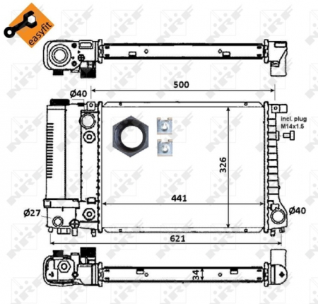 Radiator apa - Radiator motor (cu elemente montaj) potrivit BMW Seria 3 (E30), 5 (E12), 5 (E28), 5 (E34) 1.6-2.5