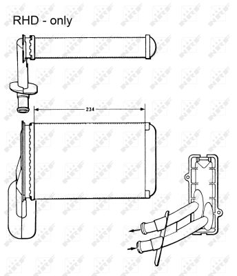 Schimbator caldura incalzire habitaclu (157x234x42) AUDI A3; SEAT AROSA, CORDOBA, CORDOBA VARIO, IBIZA II, INCA, TOLEDO I; SKODA OCTAVIA I; VW CADDY II, GOLF III, GOLF IV, LUPO, PASSAT, POLO, POLO CLA [2]