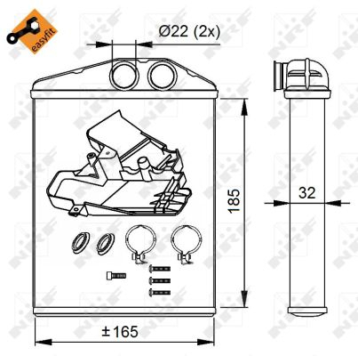 Schimbator caldura incalzire habitaclu (165,5x185x32) CADILLAC BLS; FIAT CROMA; OPEL SIGNUM, VECTRA C, VECTRA C GTS; SAAB 9-3, 9-3X 1.6-3.2 dupa 2002 [1]