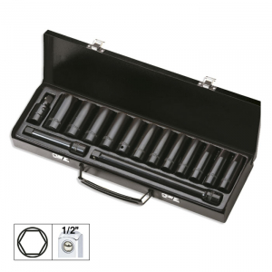 Scule mana - Set 15 piese de impact cu 12 tubulare lungi de 1/2" hexagonale + adaptor