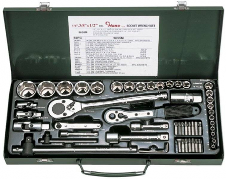Scule mana - Set chei tubulare HANS 9655M Patrat, Cap cruce (PH), Hexagon, Torx, fanta, actionare: 1/2, 1/4, 3/8inch