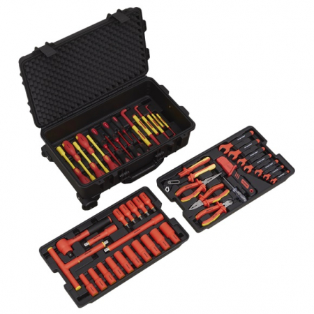 Scule mana - Set de scule, priză 6PT / clește combinat / clește de tăiat / clește de tăiere diagonală / bară de prelungire / clește plat / cheie hexagonală / VDE izolat / mâner cu clichet / șurubelniță