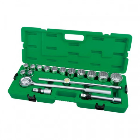 Chei tubulare - Set scule 3 / 4 17 piese in cutie plastic, 12 colturi tubulare: 19, 21-24, 27, 30, 32, 36, 38, 41, 46, 50mm