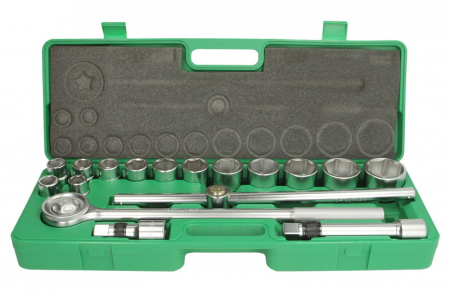 Set scule 3 / 4 17 piese in cutie plastic, cheie cu clichet 2 x prelungitoare, adaptoare 6-pt: 19,21,22,23,24,27,30,32,36,38,41, 46.50 mm [2]