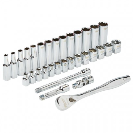 Set scule / Set prize, omogen 32 buc, profil: Hexagonal, priză / antrenare: 3/8", ambalaj: valiză din plastic [1]