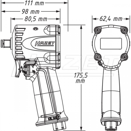 Surubelnita electrica diametru extern 1/2", 1200 Nm, putere 610 Nm, 8800 rev./min., consum aer: 127,4 l/min., greutate: 1,25 kg [1]