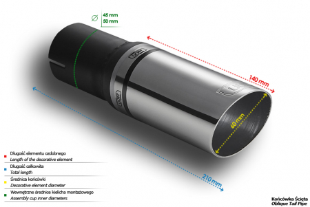 Teava evacuare sport esapament rotund otel inoxidabil diametru 60mm, lungime element decorativ 140mm, diametru montaj 50mm [2]