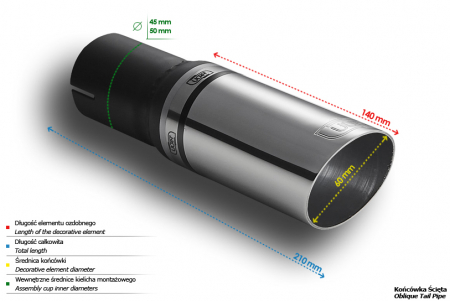 Teava evacuare sport esapament rotund otel inoxidabil diametru 60mm, lungime element decorativ 140mm, diametru montaj 50mm [1]