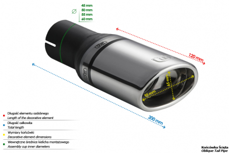 Teava evacuare sport esapament rotund otel inoxidabil oval 95x65mm, lungime element decorativ 120mm diametru montaj 55mm [2]