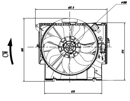 Ventilator - Ventilator radiator (cu carcasa) potrivit BMW Seria 1 (E82), 1 (E88), 3 (E90), 3 (E91), 3 (E92), 3 (E93), X1 (E84), Z4 (E89) 1.6-3.0D 03.06-08.16