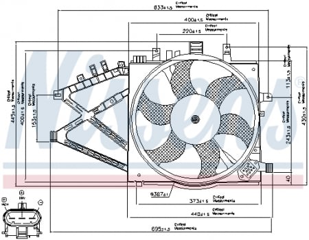 Ventilator - Ventilator radiator (cu carcasa) potrivit CHEVROLET CORSA; OPEL COMBO TOUR, COMBO/MINIVAN, CORSA C, TIGRA 1.0-1.7D 08.00-