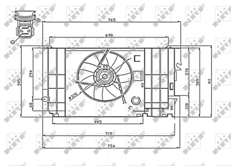 Ventilator - Ventilator radiator (cu carcasa) potrivit CITROEN BERLINGO, BERLINGO/MINIVAN, XSARA, ZX; PEUGEOT 306, 406, PARTNER, PARTNER/MINIVAN 1.1-2.0D 03.91-12.15