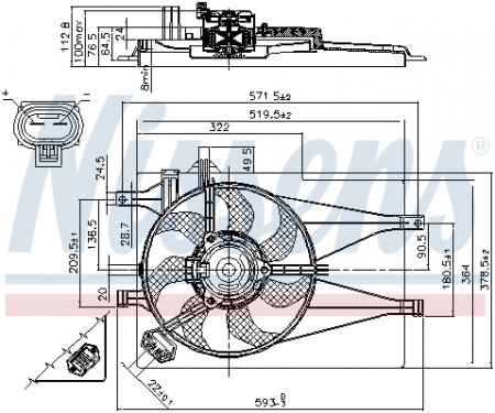 Ventilator - Ventilator radiator (cu carcasa) potrivit FIAT PALIO, SIENA 1.2/1.3/1.4 07.97-