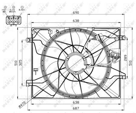 Ventilator - Ventilator radiator (cu carcasa) potrivit HYUNDAI GENESIS 3.8 01.08-02.14