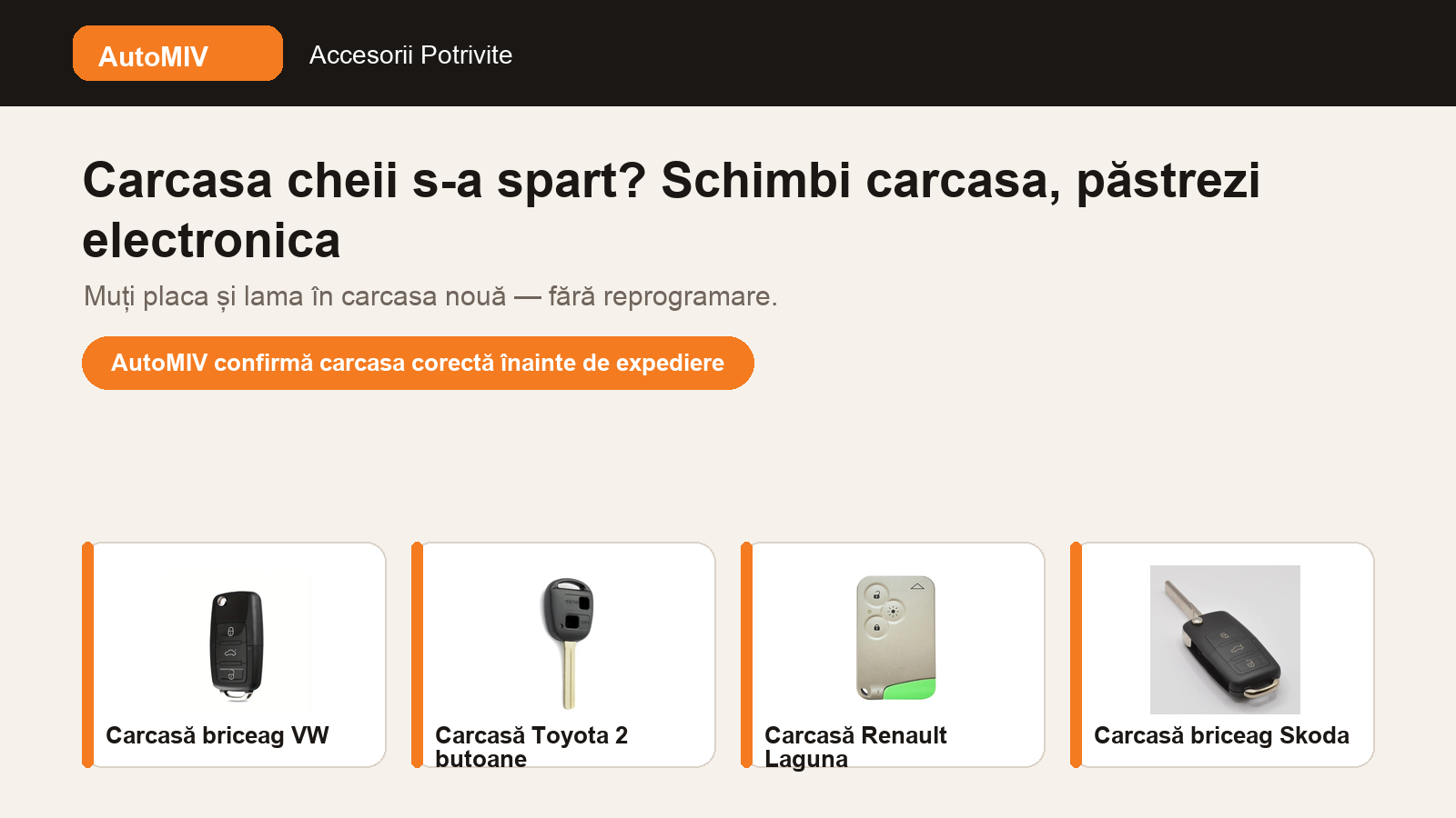 Carcasa cheii s-a spart? Schimbi tu carcasa și păstrezi electronica — fără reprogramare