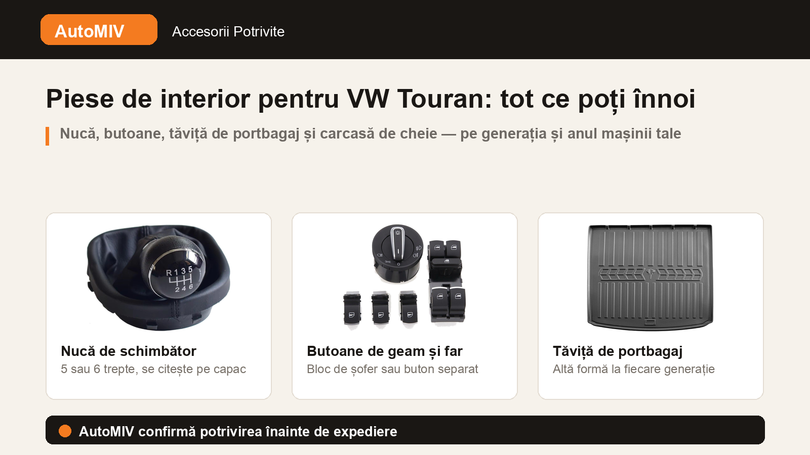 Piese de interior pentru VW Touran: tot ce poți înnoi, pe modelul tău