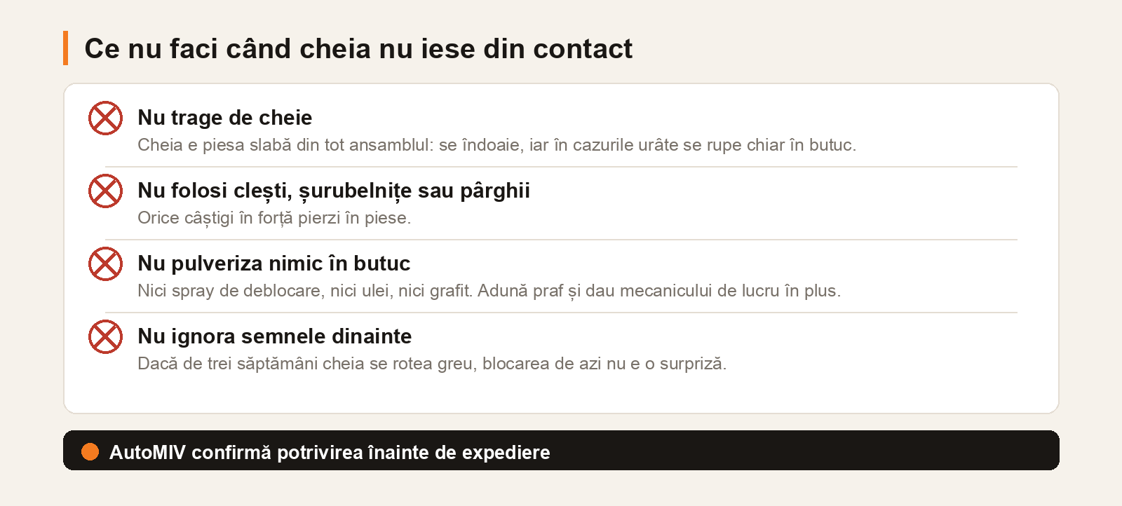 Listă cu patru gesturi de evitat când cheia rămâne blocată în contact