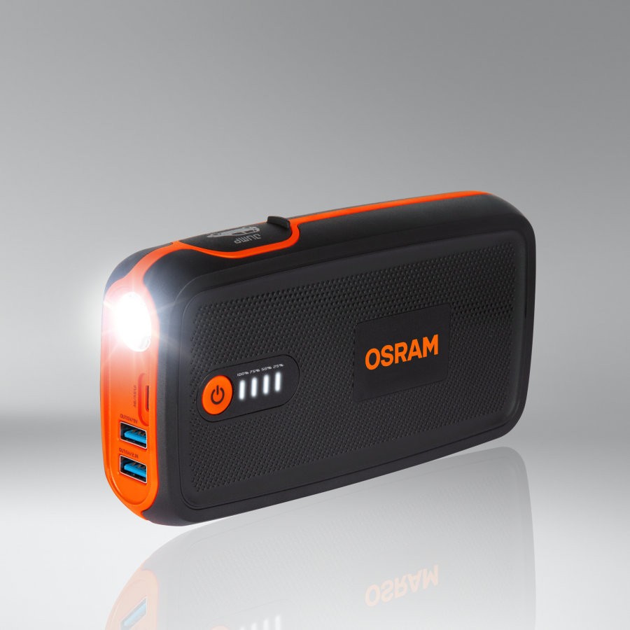 Redresoare și Roboți Pornire - Robot Pornire Auto Osram BATTERYstart 300, Jump Starter cu Litiu 13000 mAh și Power Bank USB, Benzină până la 6 L, Diesel până la 3 L