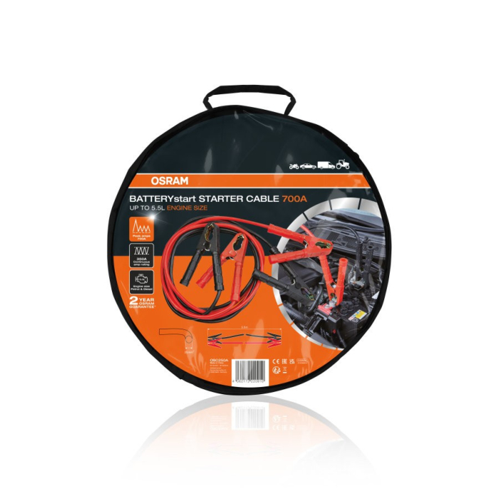 Cabluri Pornire Osram BATTERYstart 700A, 3,5 m, 25 mm², pentru 12V și 24V, Motoare până la 5,5 L, cu Geantă [2]