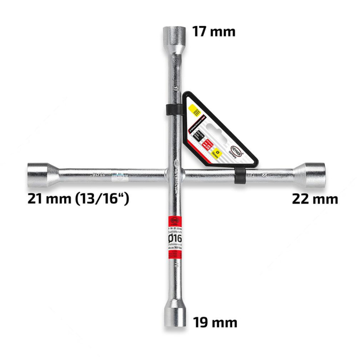 Cheie roti in cruce Heyner 17 19 21 22 mm, brat 355 mm, otel, DIN 3119 [2]