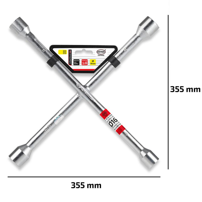 Cheie roti in cruce Heyner 17 19 21 22 mm, brat 355 mm, otel, DIN 3119 [4]