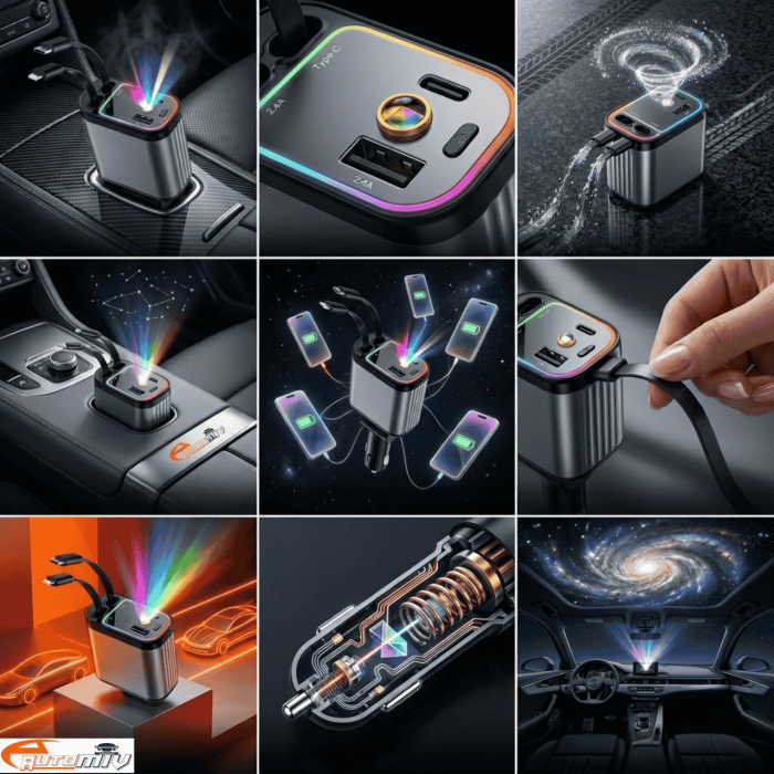 Incarcator Auto Retractabil 4 in 1 cu Proiectie Stele pe Plafon [4]