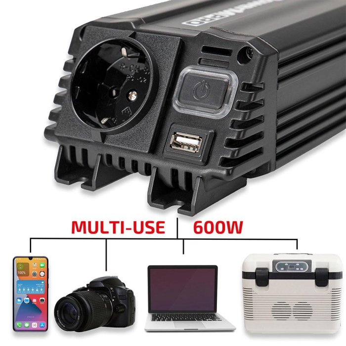 Invertor auto Heyner MobilePower M PRO 300/600 W cu priză schuko și USB [2]