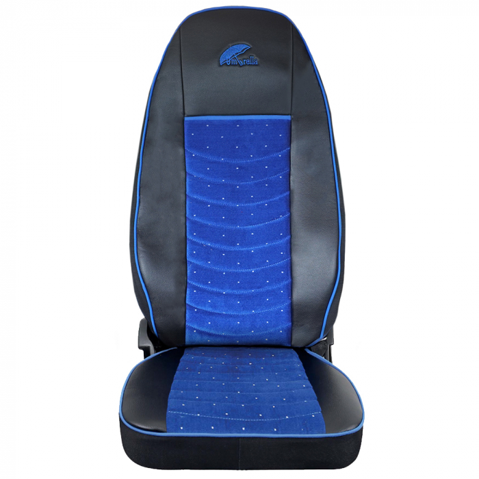 SET HUSE SCAUN TRUCK UMBRELLA PENTRU VOLVO EURO 5 PIELE ECOLOGICA NEAGRA + VELVET ALBASTRU [2]