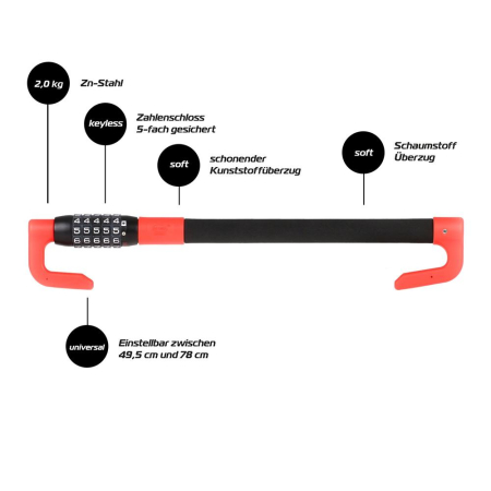Accesorii Auto - Antifurt auto Heyner pentru volan si pedale cu cifru, otel zincat, reglabil 49,5-78 cm